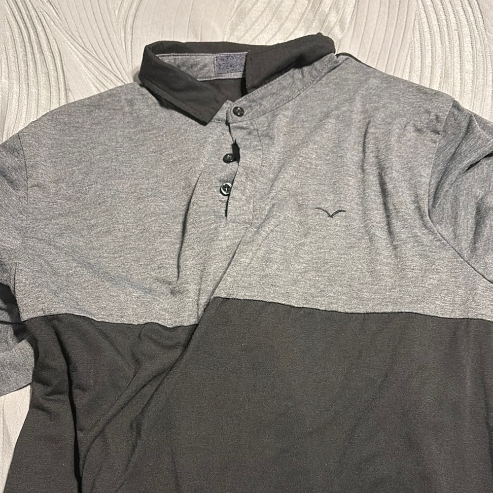 Gray and Black Casual Button Down Shirt with Color Block Design